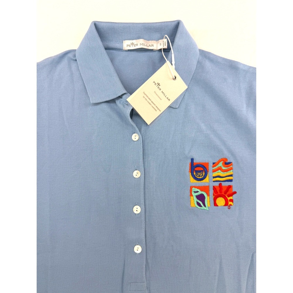 Peter Millar Womens Blue Embroidered Coastal Polo‎ Shirt NWT LS19K01 Small